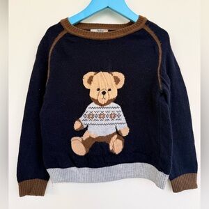 Kids Navy Bear Sweater with Brown Trim
